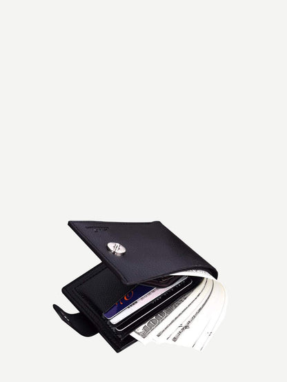 Pu Leather Black Magnetic Button Fold Over Wallet