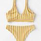 Plunge Neck Low Rise Random Striped Knot Front Bikini Swimwear