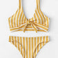 Plunge Neck Low Rise Random Striped Knot Front Bikini Swimwear