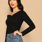 Slim Fit Foldover Asymmetrical Neck Solid Tee Top