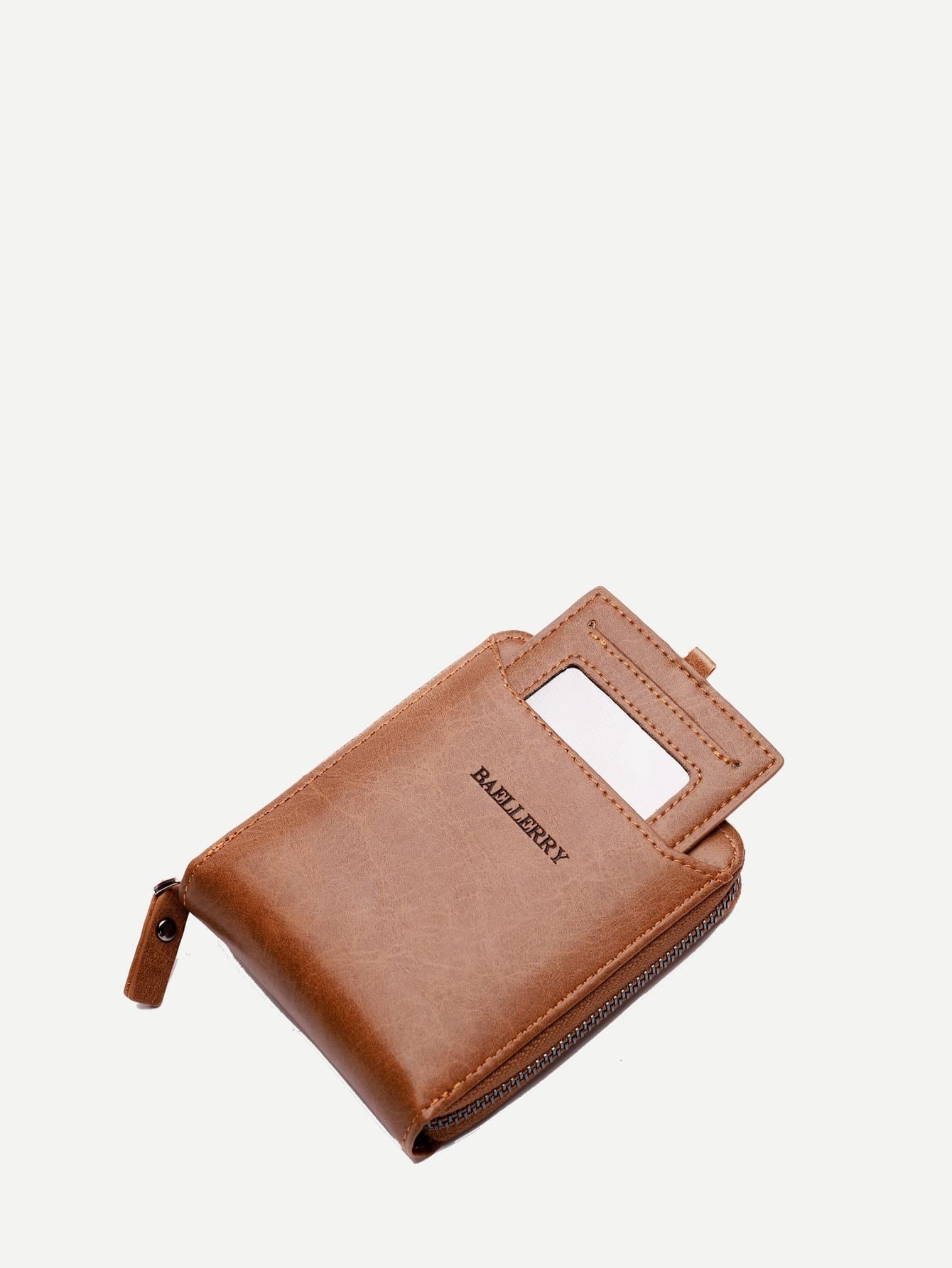 Brown PU Leather Zip Around Solid Wallet