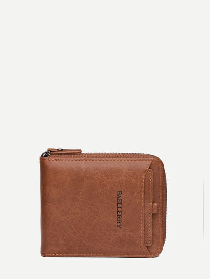 Brown PU Leather Zip Around Solid Wallet