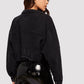 Black Single Breasted Drop Shoulder Ripped Crop Denim Jacket