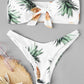 White Pineapple Print Bandeau With High Leg Bikini
