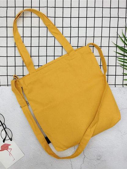 Yellow Slogan Patch Canvas Tote Bag