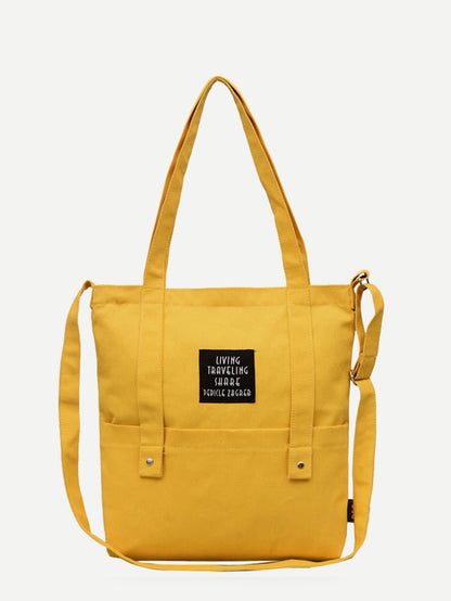 Yellow Slogan Patch Canvas Tote Bag