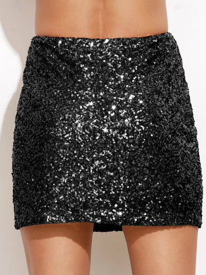 High Waist Metallic Sequin Skirt