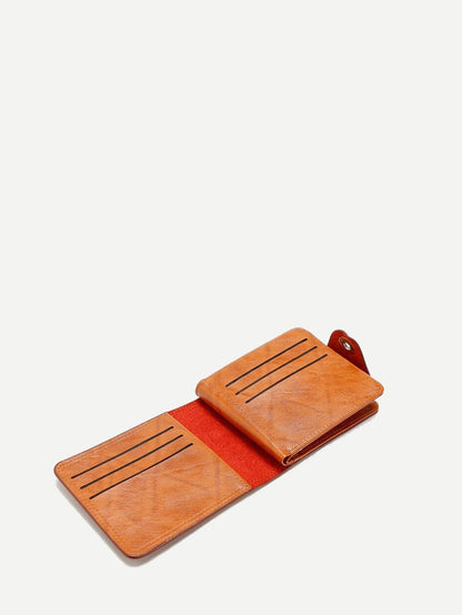 PU Leather Brown Slogan Print Fold Over Wallet