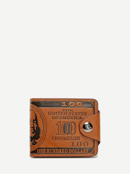 PU Leather Brown Slogan Print Fold Over Wallet