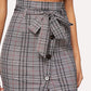 Grey Waist Belted Single Breasted Split Plaid Skirt