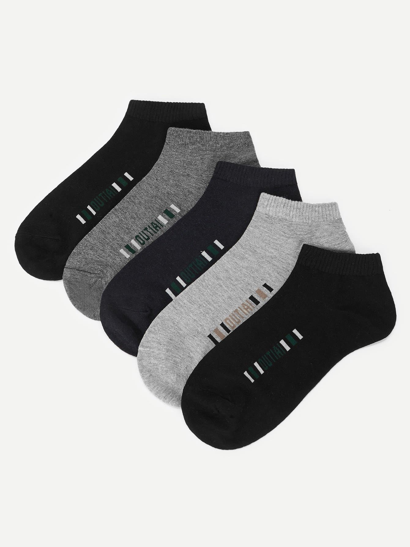 Cotton Letter Pattern Ankle Socks 5pairs