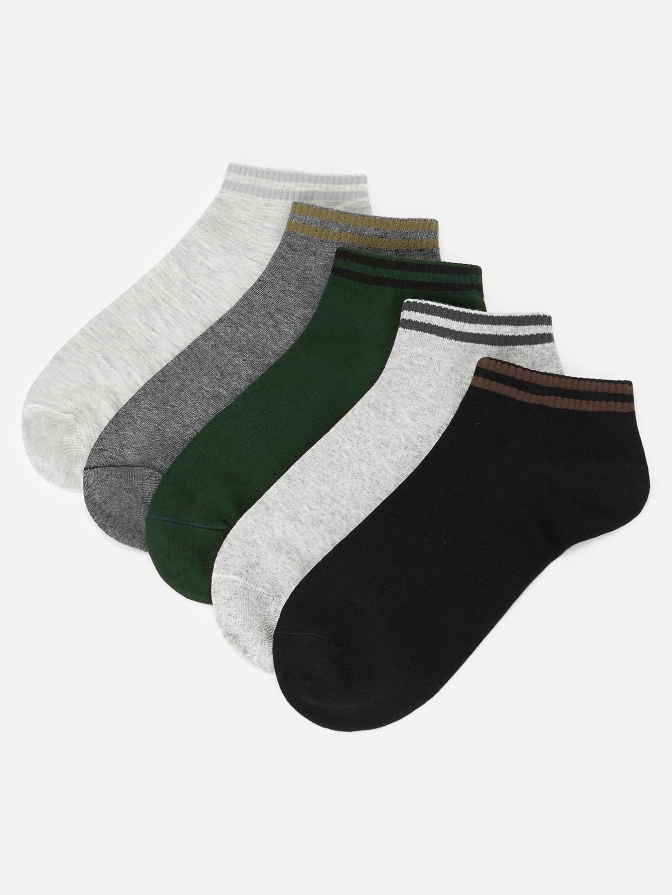 Cotton Striped Hem Socks 5pairs