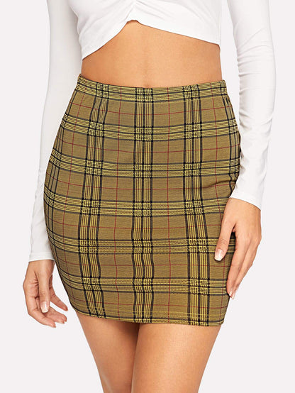 Short Plaid Bodycon Skirt