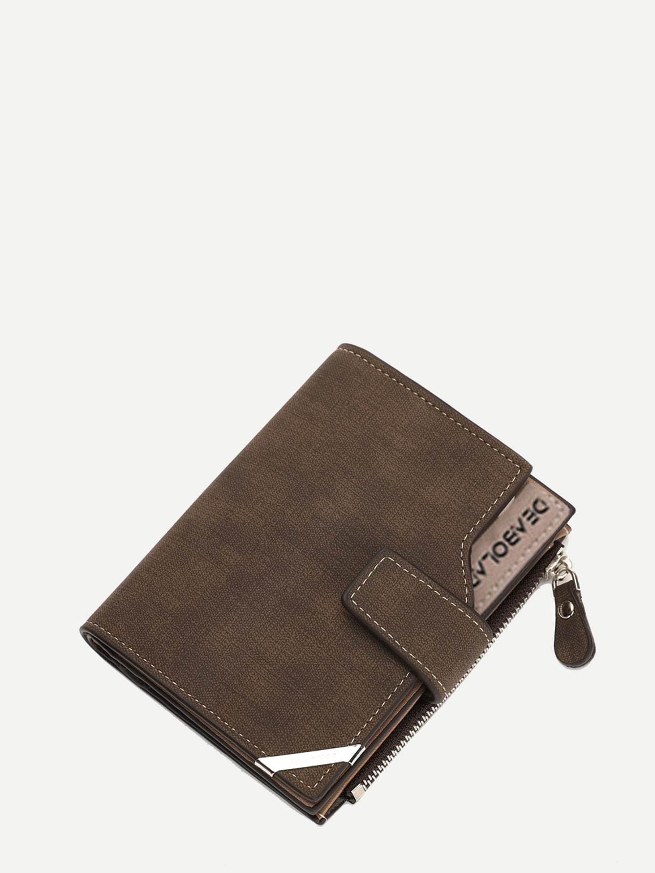 PU Leather Coffee Fold Over Wallet With Card Holder