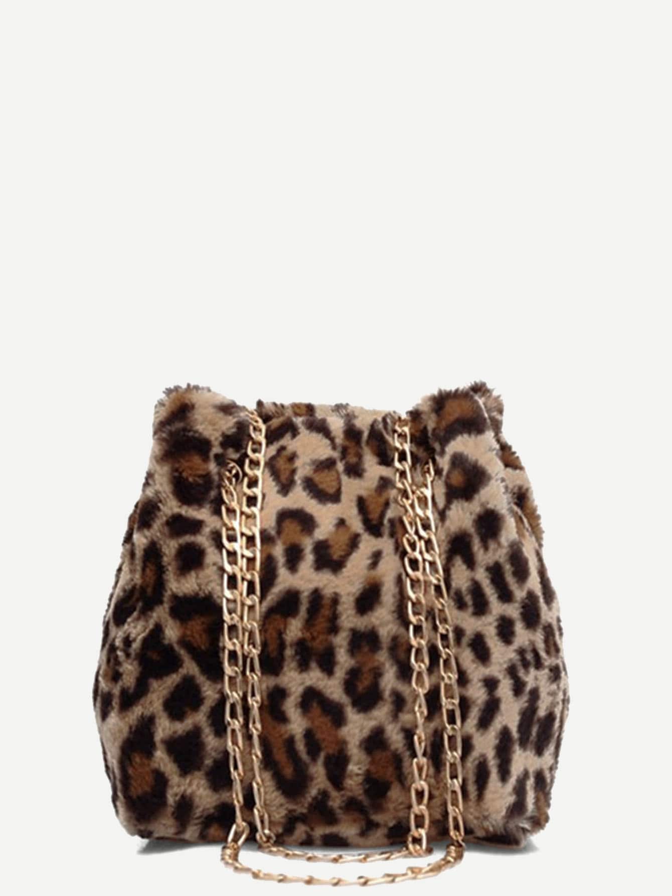 Brown Leopard Pattern Chain Tote Bag