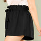 Belted Pleated Plus Solid Paperbag Waist Shorts