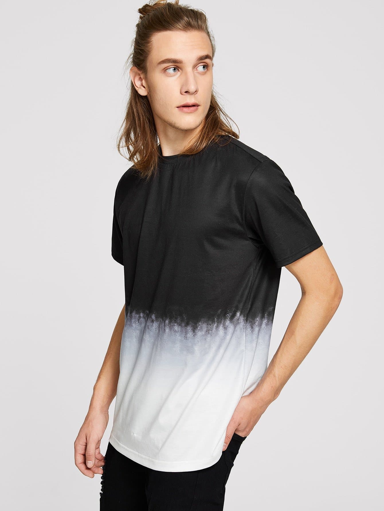 Black and White Short Sleeve Two-tone Ombre T-shirt