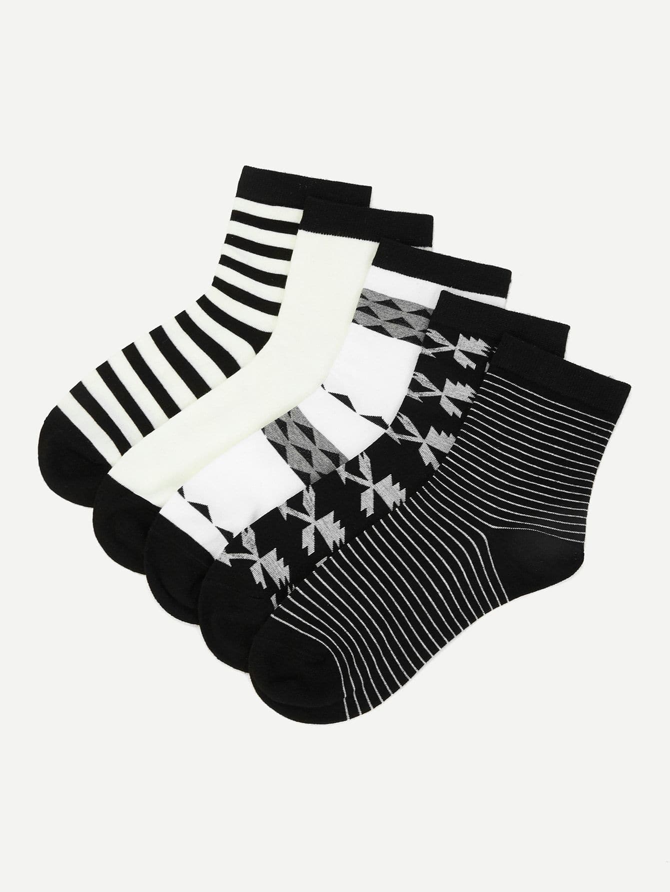 Geometric & Stripe Pattern Socks 5pairs