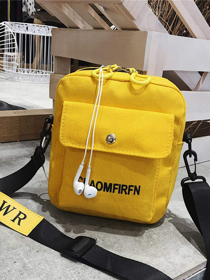 Small Yellow Pocket Front Canvas Crossbody Bag