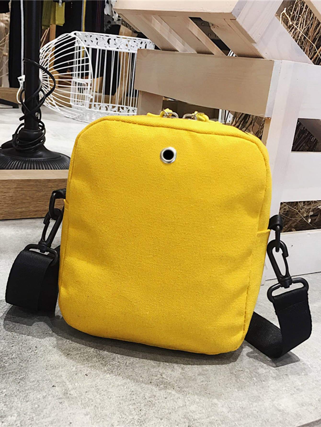 Small Yellow Pocket Front Canvas Crossbody Bag