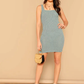 Square Neck Sleeveless Solid Rib-knit Tank Bodycon Dress