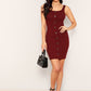Red Sleeveless Button Front Rib-knit Bodycon Dress