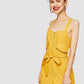 Yellow Sleeveless Solid Zip Up Belted Tank Jumpsuit
