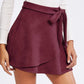 Burgundy Flared Suede Wrap Knotted Skirt