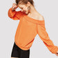 Orange Long Sleeve Off Shoulder Solid Pullover