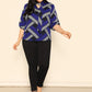 Polyester Stand Collar Plus Mixed Print Tied Neck Blouse