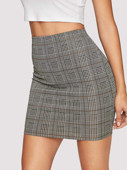 Short Plaid Bodycon Skirt