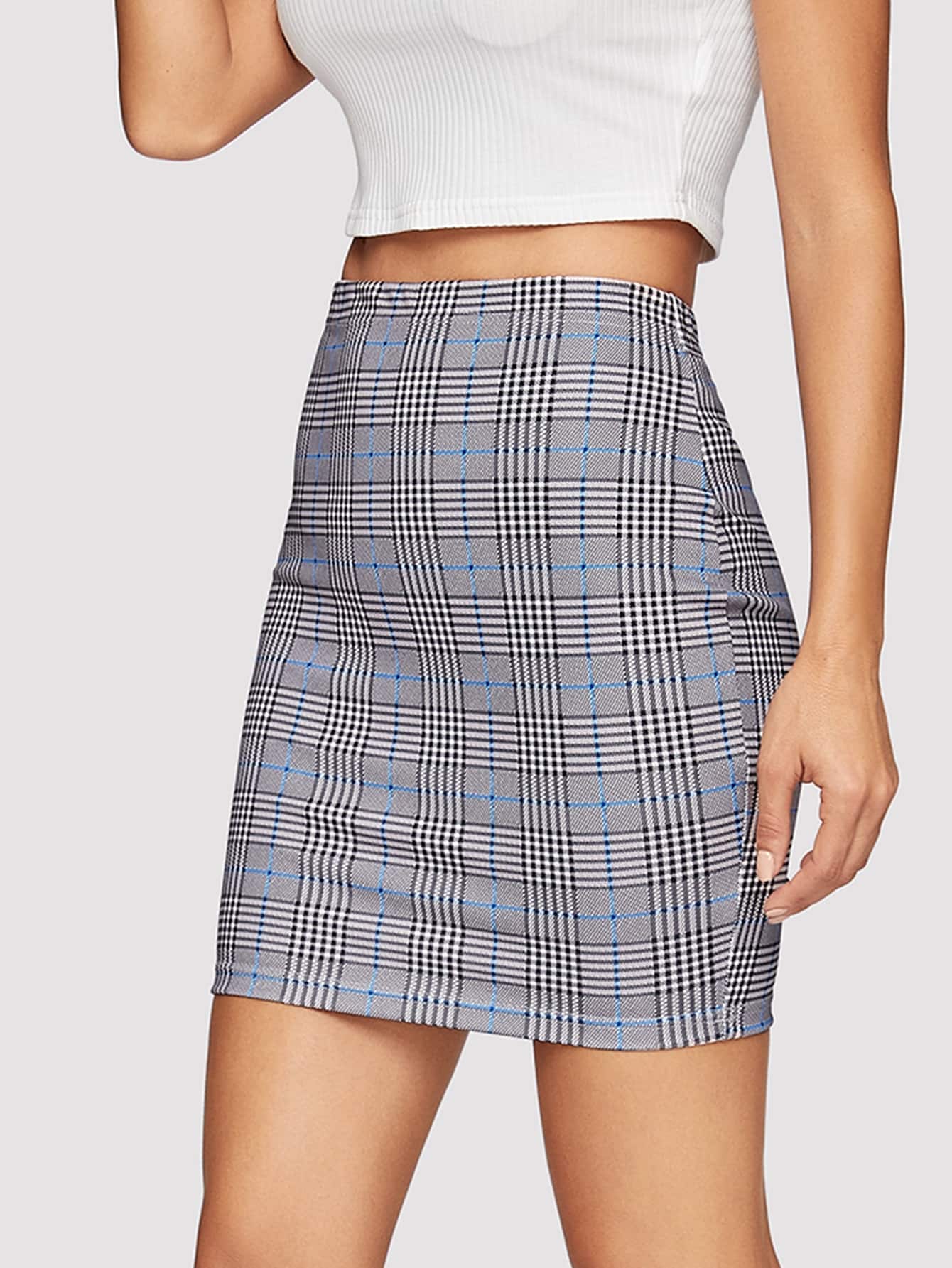 Short Plaid Bodycon Skirt