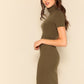 Army Green High Neck Rib-knit Fitted Tee & Skirt Set