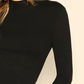 Black Stand Collar Long Sleeve Solid Mock-Neck Form Fitted Top