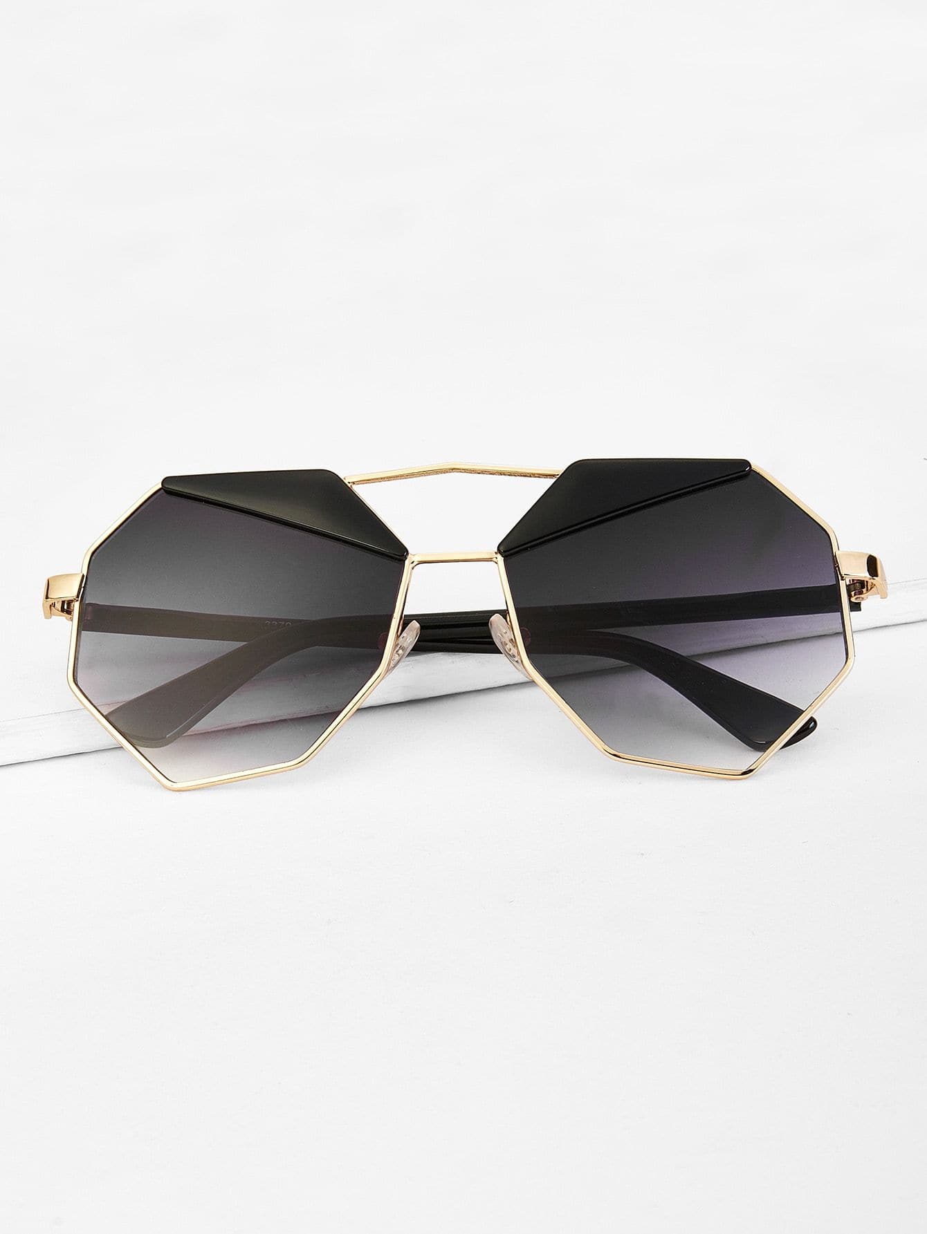Grey Polygon Frame Double Bridge Sunglasses