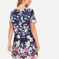 Polyester Round Neck Short Sleeve Flower Print Trapeze Dress