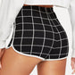Skinny Black Curved Hem Grid Ringer Shorts