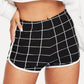 Skinny Black Curved Hem Grid Ringer Shorts