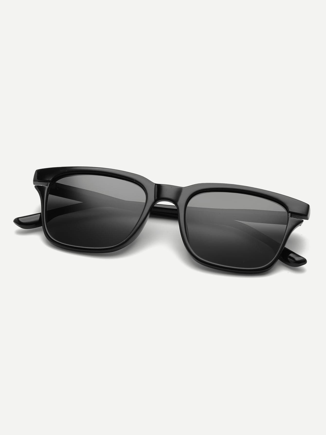Black Retro Plain Frame Flat Lens Sunglasses