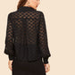 Black Tied Neck Long Sleeve Semi Sheer Blouse Top