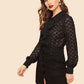 Black Tied Neck Long Sleeve Semi Sheer Blouse Top