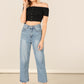 Black Off Shoulder Button Up Crop Bardot Top