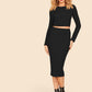 Round Neck Rib-knit Form Fitting Crop Top & Skirt Set
