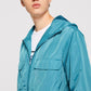 Blue Embroidered Flap Pocket Windbreaker Hoodie Jacket