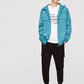 Blue Embroidered Flap Pocket Windbreaker Hoodie Jacket