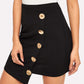 Black Asymmetrical Hem Button Up Zip Back Skirt