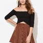 High Waist Button Up Flare Corduroy Mini Skirt