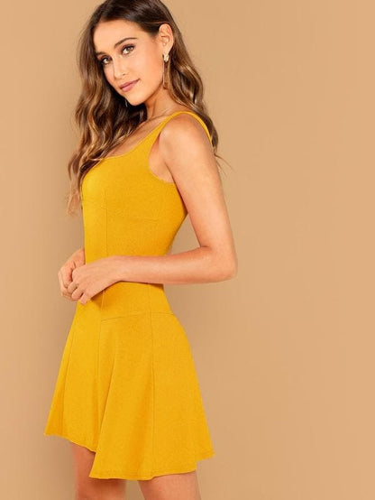 Sleeveless Square Neck Fit & Flare Dress