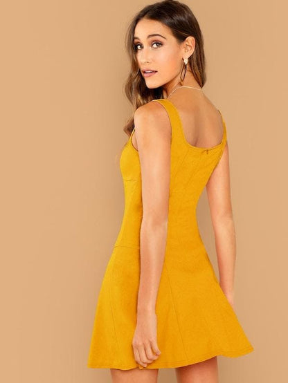 Sleeveless Square Neck Fit & Flare Dress