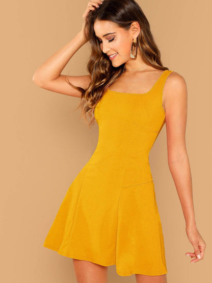 Sleeveless Square Neck Fit & Flare Dress